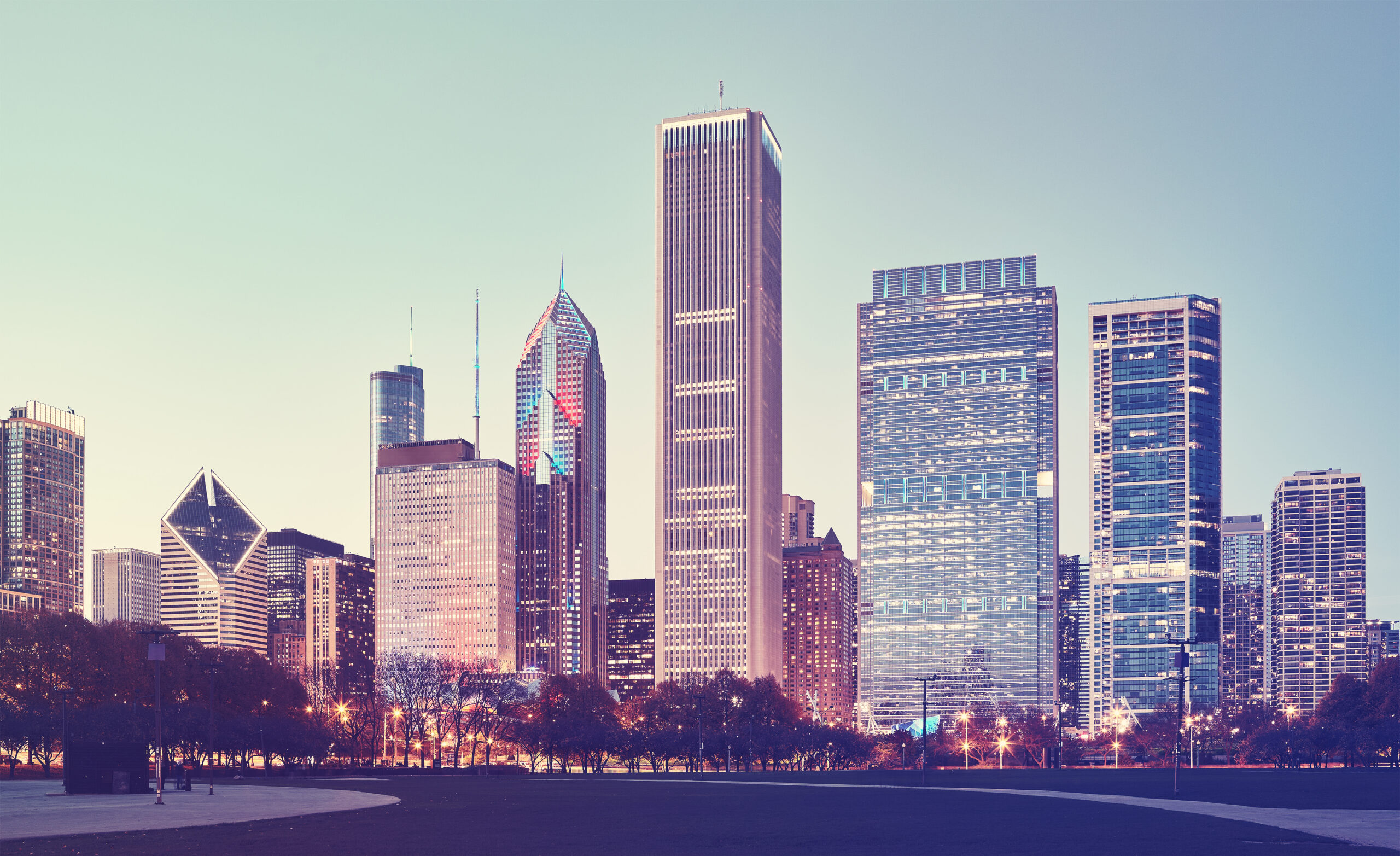 retro stylized picture of chicago downtown at twil 2026 03 19 02 22 09 utc